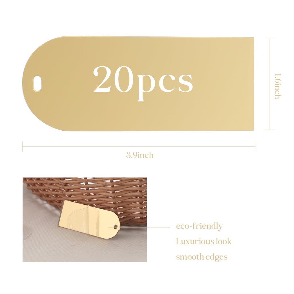 20 Pcs Mirror Gold Acrylic Place Cards, 3.9x1.6 inches DIY Blank Hanging Tags, Perfect for Wedding Table Decor, Birthday, Centerpiece, Decoration, Party, Anniversary, Event