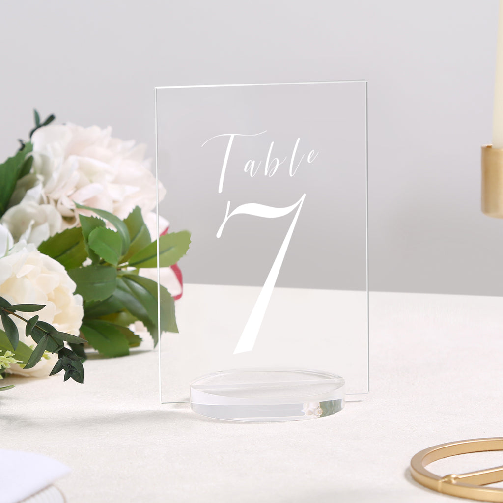 UNIQOOO 3" Clear Acrylic Round Stand |3mm Double-sided Slot Wedding Sign Holders, Perfect for Wedding, Table Number, Exhibition, Office, Restaurant, Business, 6 Count