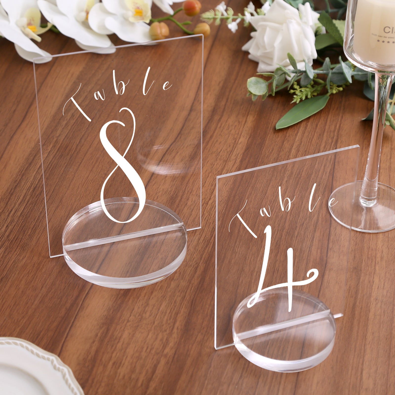 UNIQOOO 4" Clear Acrylic Round Stand |3mm Double-sided Slot Wedding Sign Holders, Perfect for Wedding, Table Number, Exhibition, Office, Restaurant, Business, 4 Count