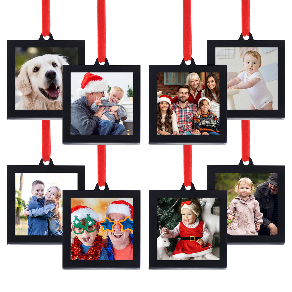 8 Pcs 2.5 x 2.5 inch Christmas Acrylic Black Photo Frame Ornaments for Display Picture