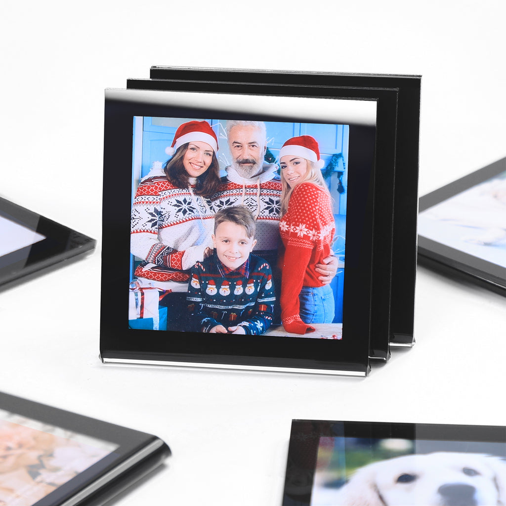 8-Pack Black-Rimmed Acrylic Fridge Magnet Picture Frames, 2.5" x 2.5" Refrigerator Magnetic Photo Holder for Home Office Cabinet Locker, Decorative Display for Memories