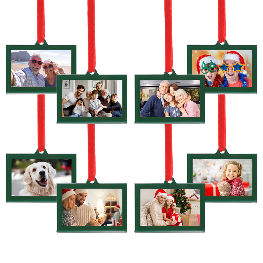 8 Pcs 3 x 2 inch Christmas Acrylic Green Photo Frame Ornaments for Display Picture