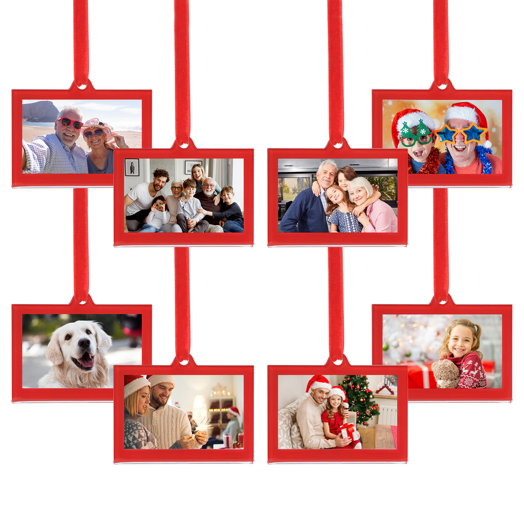 8 Pcs 2 x 3 inch Christmas Acrylic Red Photo Frame Ornaments for Display Picture