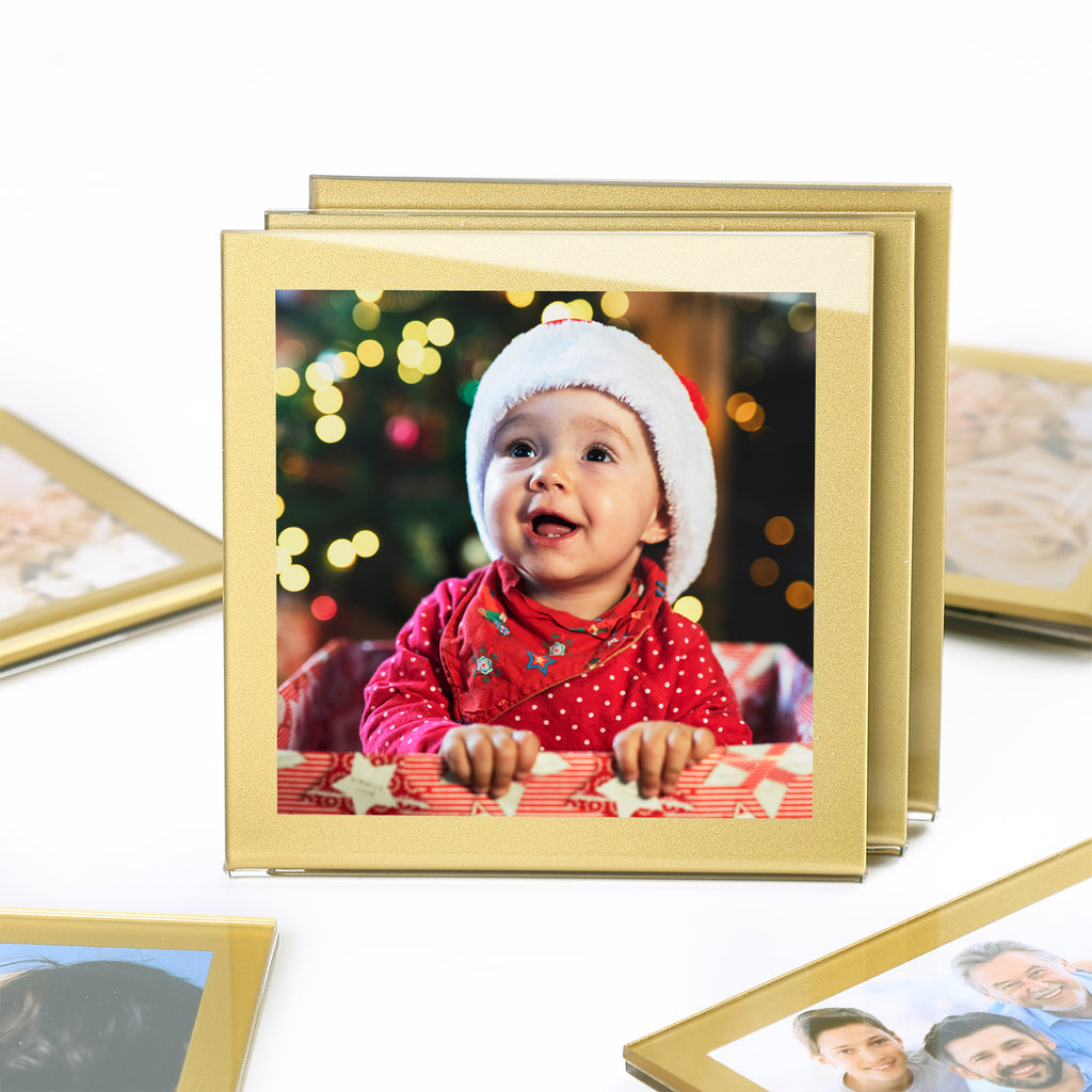 6-Pack Gold-Rimmed Acrylic Fridge Magnet Picture Frames, 3.2" x 3.2" Refrigerator Magnetic Photo Holder for Home Office Cabinet Locker, Decorative Display for Memories