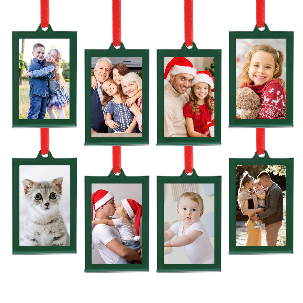 8 Pcs 2 x 3 inch Christmas Acrylic Green Photo Frame Ornaments for Display Picture