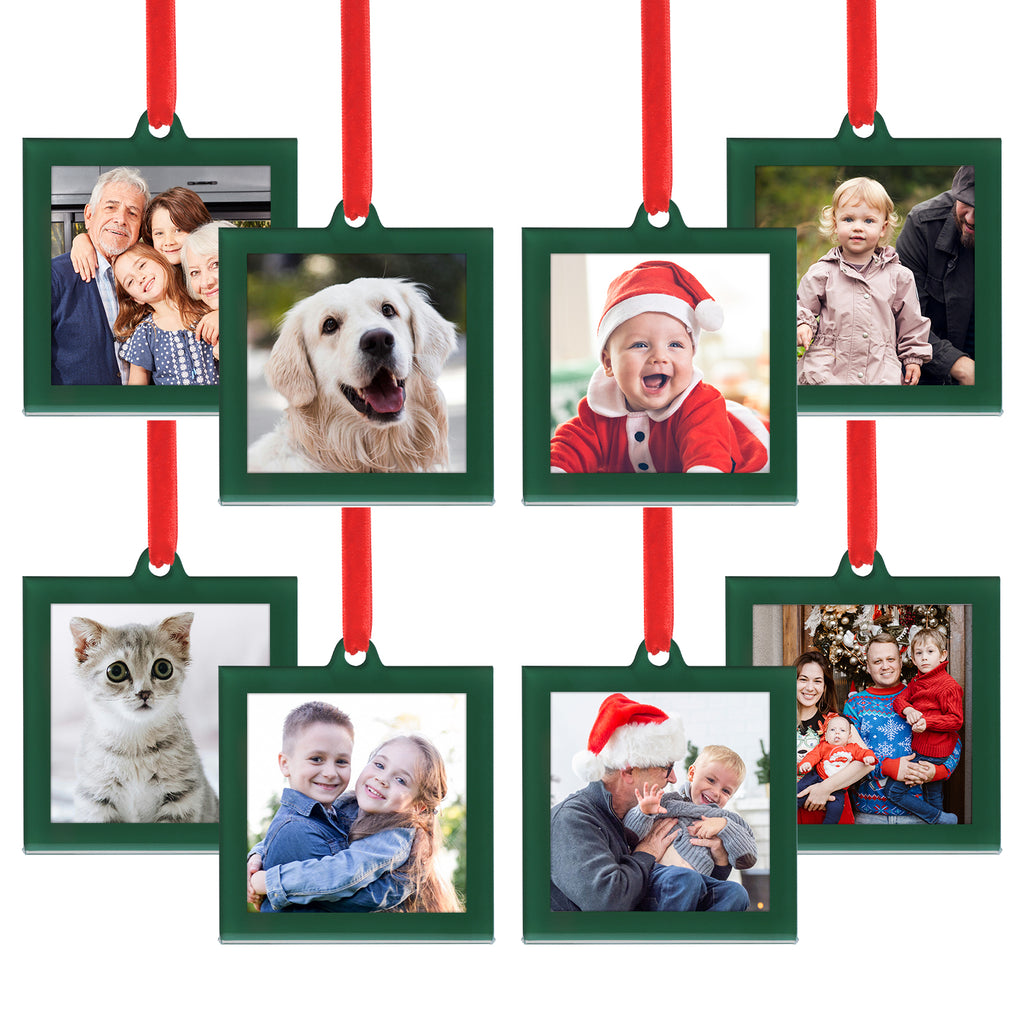 8Pcs 2.5 x 2.5 inch Christmas Acrylic Green Photo Frame Ornaments for Display Picture