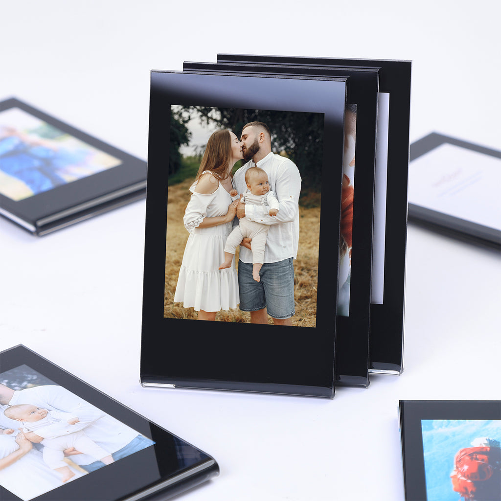 8-Pack Polaroid Fijifilm Mini Printed Black Acrylic Picture Frame Fridge Magnets - 86x54mm Refrigerator Magnetic Photo Holder for Home Office Cabinet Locker, Decorative Display for Memories