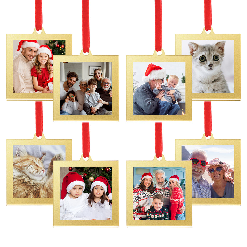 8 Pcs 2.5 x 2.5 inch Christmas Acrylic Gold Photo Frame Ornaments for Display Picture