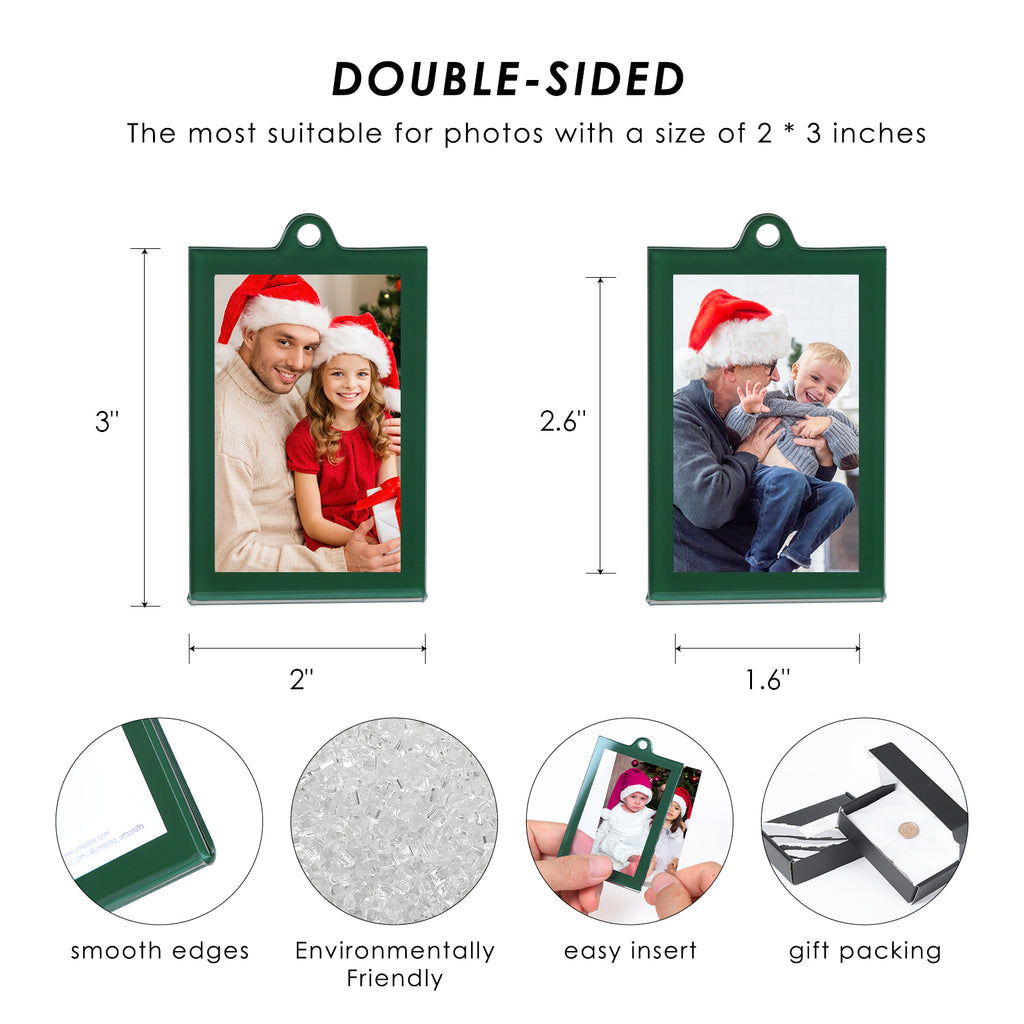 8 Pcs 2 x 3 inch Christmas Acrylic Green Photo Frame Ornaments for Display Picture