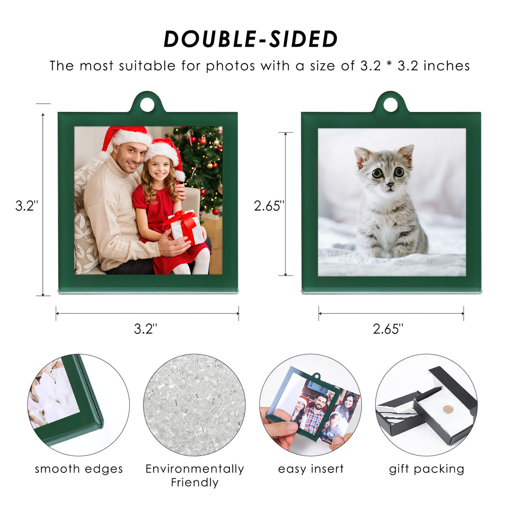 6 Set 3.2 x 3.2 inch Christmas Acrylic Green Photo Frame Ornaments for Display Picture