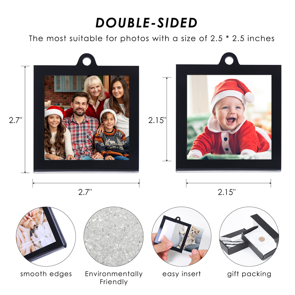 8 Pcs 2.5 x 2.5 inch Christmas Acrylic Black Photo Frame Ornaments for Display Picture