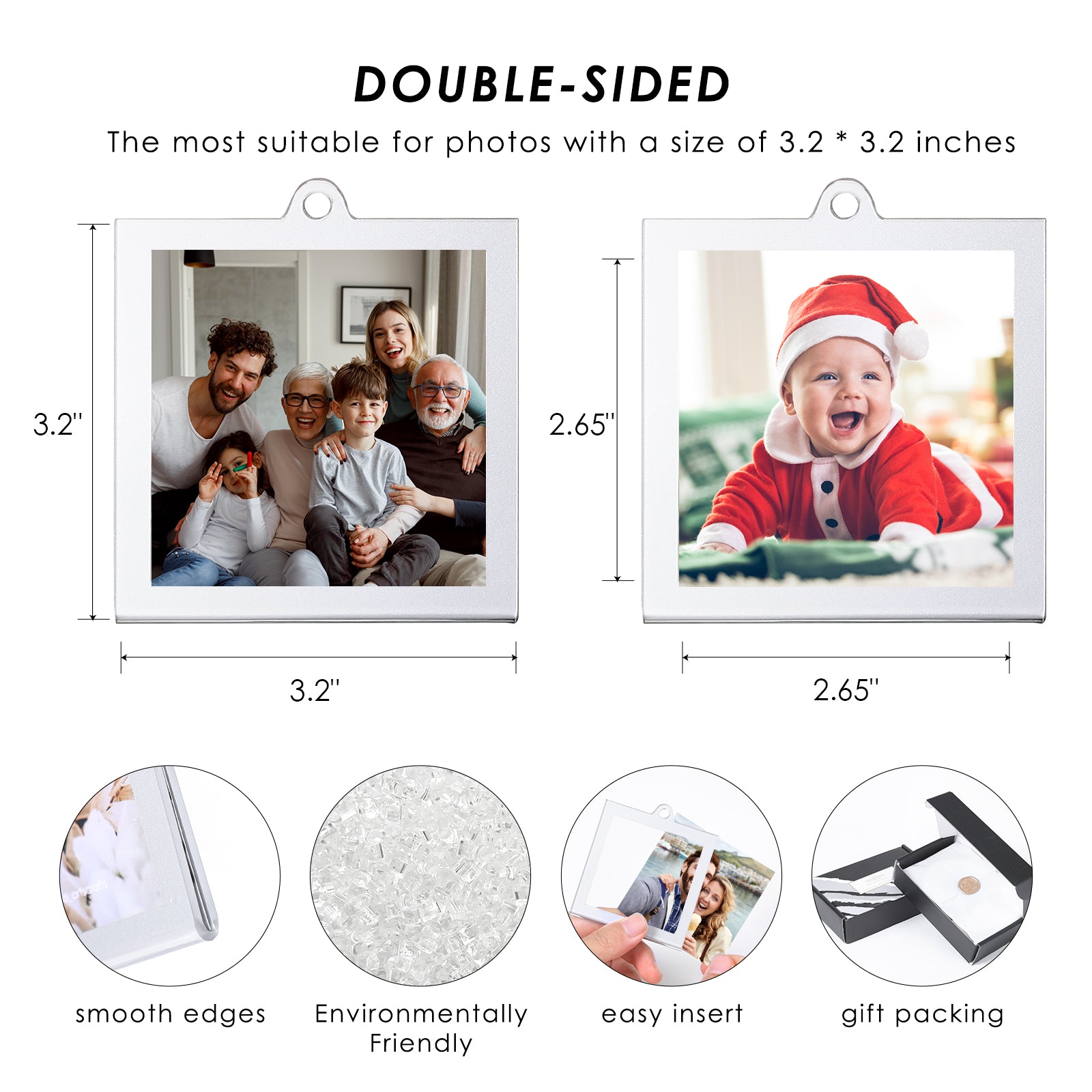 6 Pcs 3.2 x 3.2 inch Christmas Acrylic Silver Photo Frame Ornaments for Display Picture