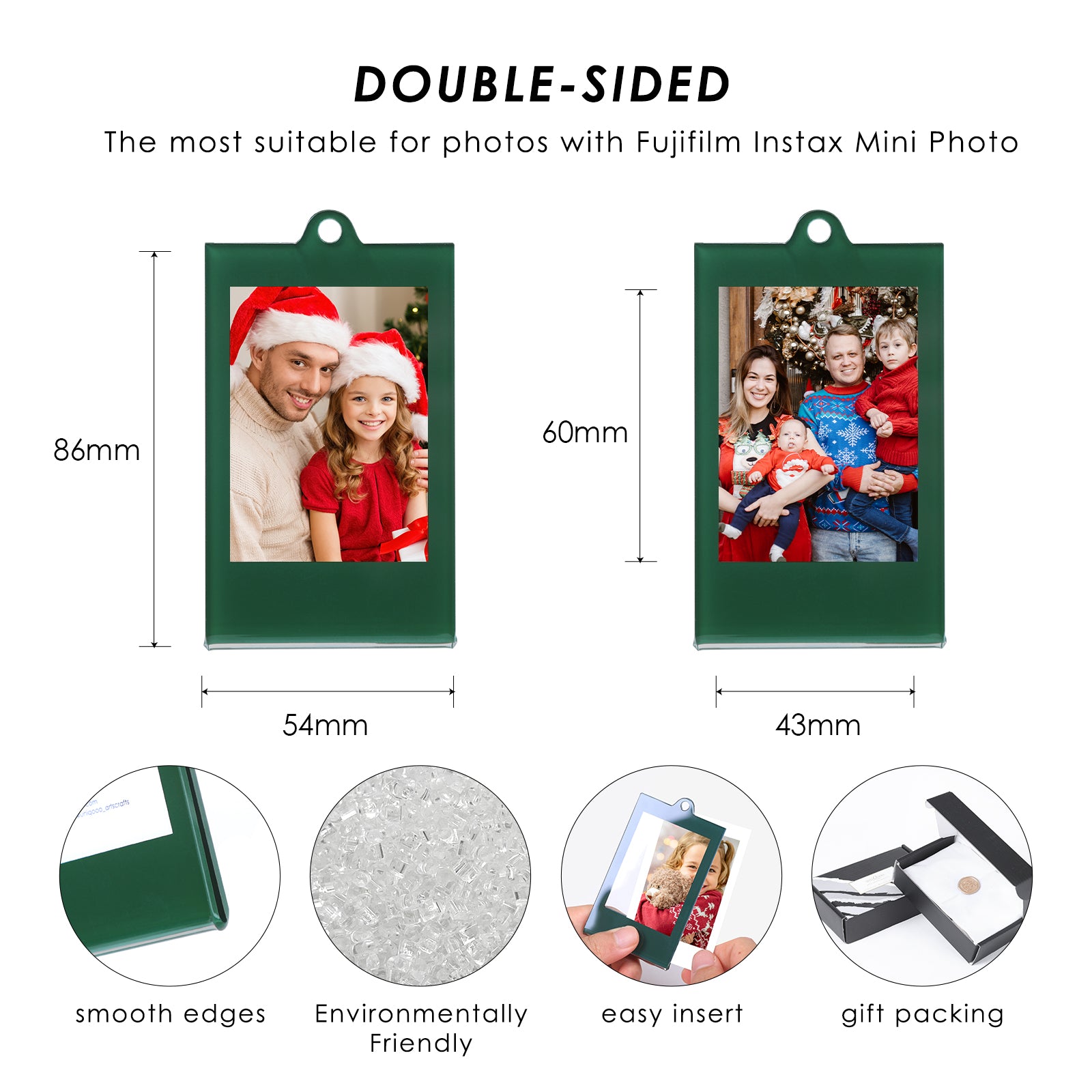 8 Pcs Christmas Instax Green Acrylic Picture Frames 8.6 * 5.4cm Fujifilm Polaroid Picture Ornaments