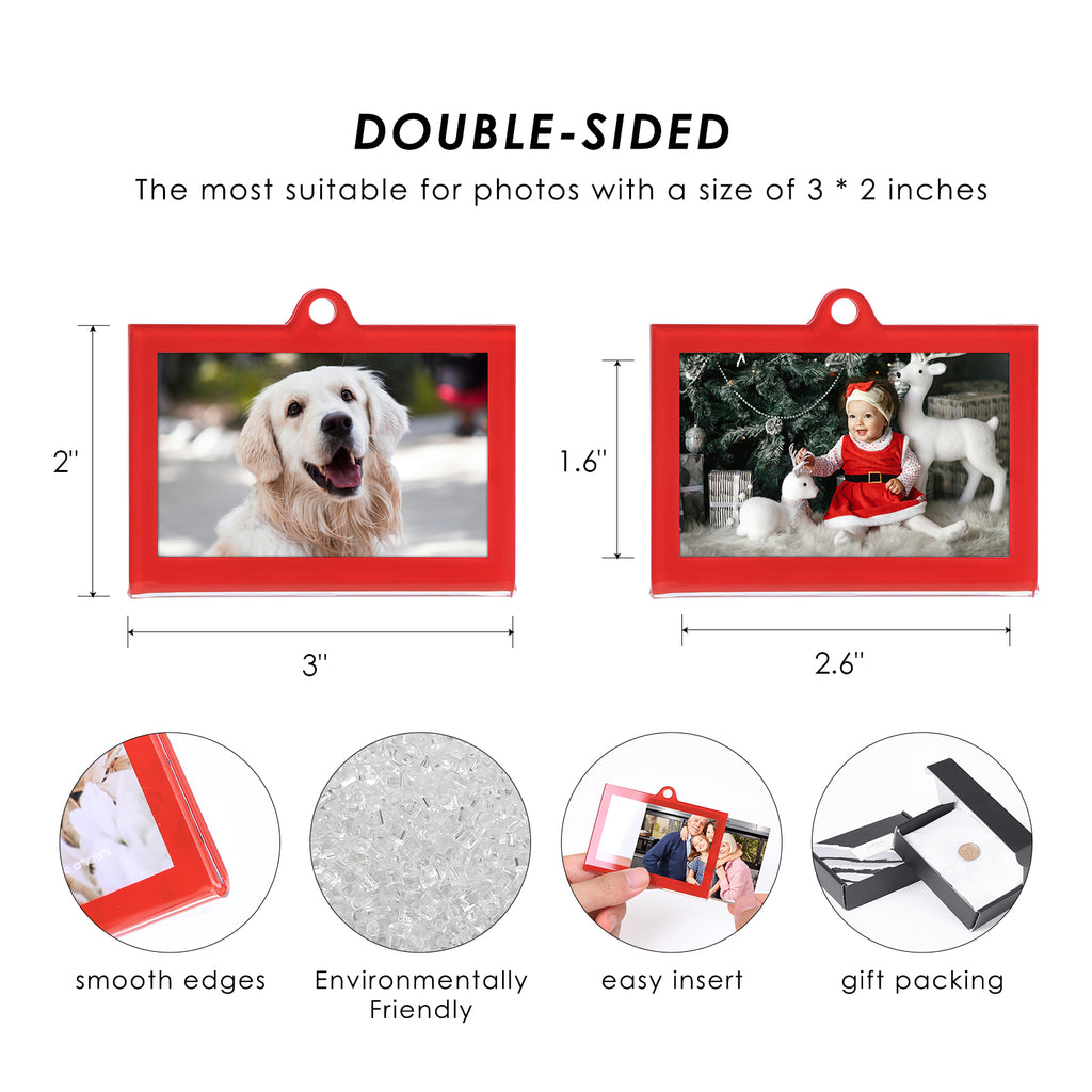 8 Pcs 3 x 2 inch Christmas Acrylic Red Photo Frame Ornaments for Display Picture