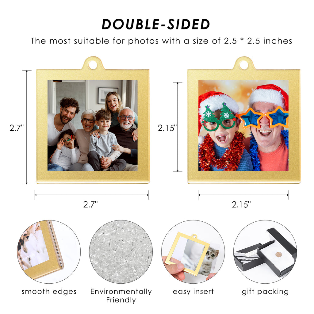 8 Pcs 2.5 x 2.5 inch Christmas Acrylic Gold Photo Frame Ornaments for Display Picture