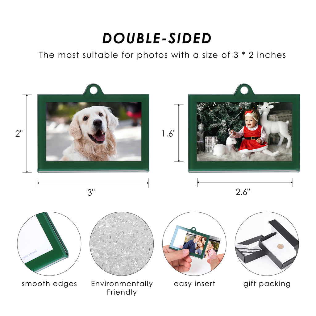 8 Pcs 3 x 2 inch Christmas Acrylic Green Photo Frame Ornaments for Display Picture