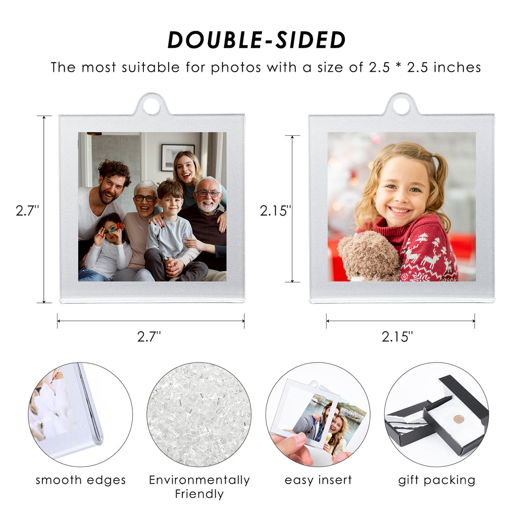 8 Pcs 2.5 x 2.5 inch Christmas Acrylic Silver Photo Frame Ornaments for Display Picture