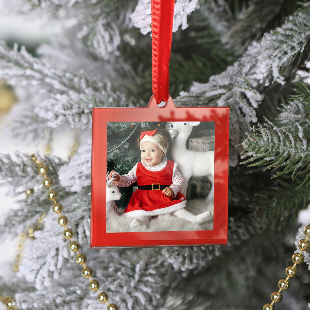 8 Pcs 2.5 x 2.5 inch Christmas Acrylic Red Photo Frame Ornaments for Display Picture