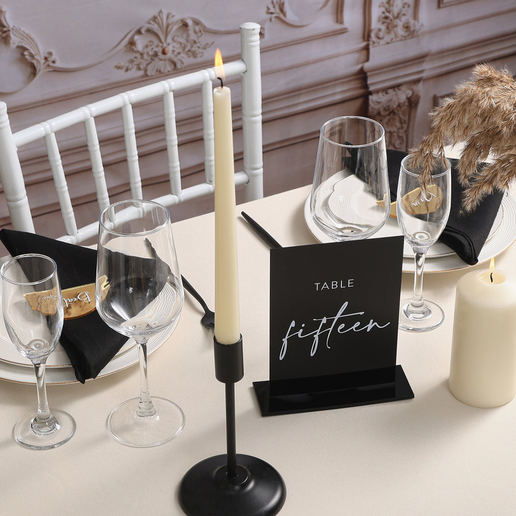 UNIQOOO Black Wedding Double Sided Table Numbers with Stands 1-15 set, 5x7'' Acrylic Signs with Holders and Printed Calligraphy