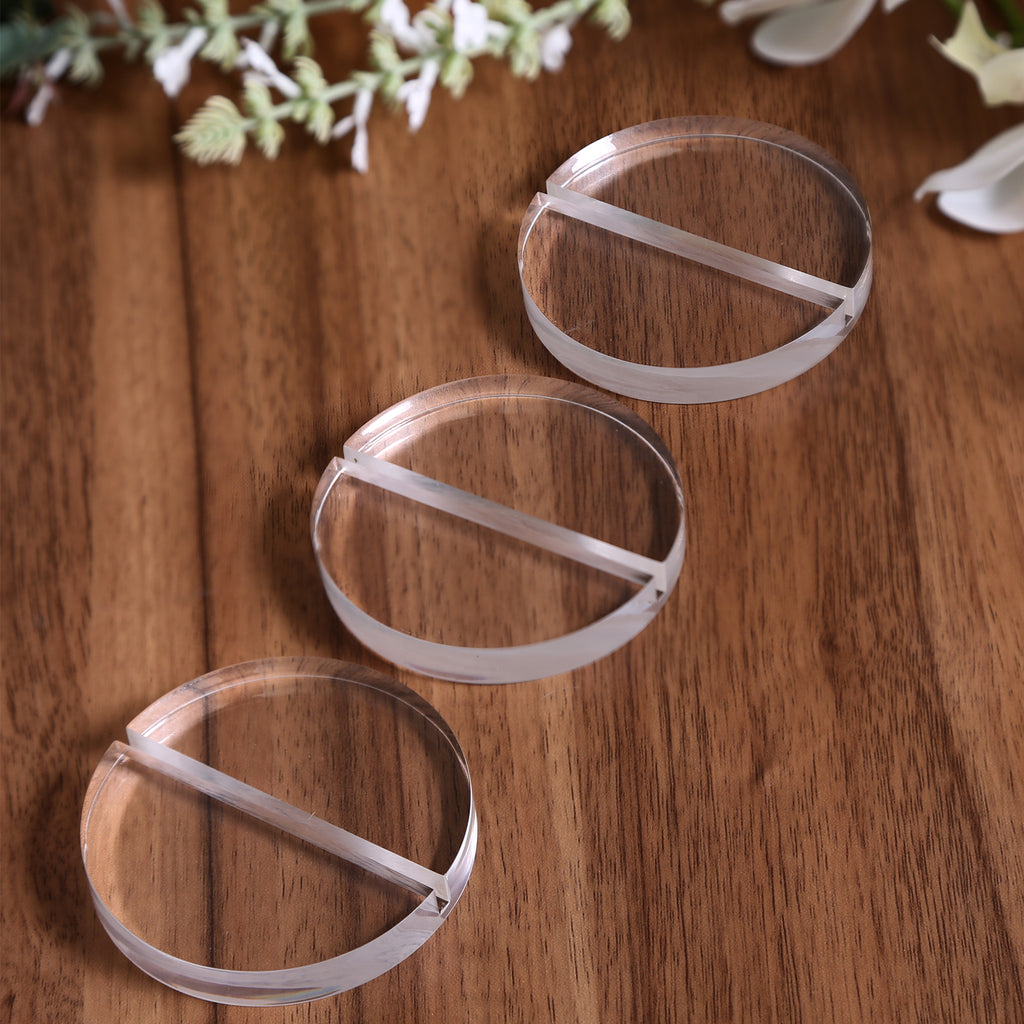 UNIQOOO 3" Clear Acrylic Round Stand |3mm Double-sided Slot Wedding Sign Holders, Perfect for Wedding, Table Number, Exhibition, Office, Restaurant, Business, 6 Count