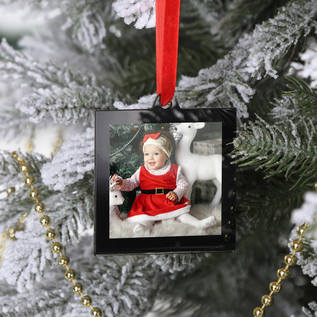 8 Pcs 2.5 x 2.5 inch Christmas Acrylic Black Photo Frame Ornaments for Display Picture