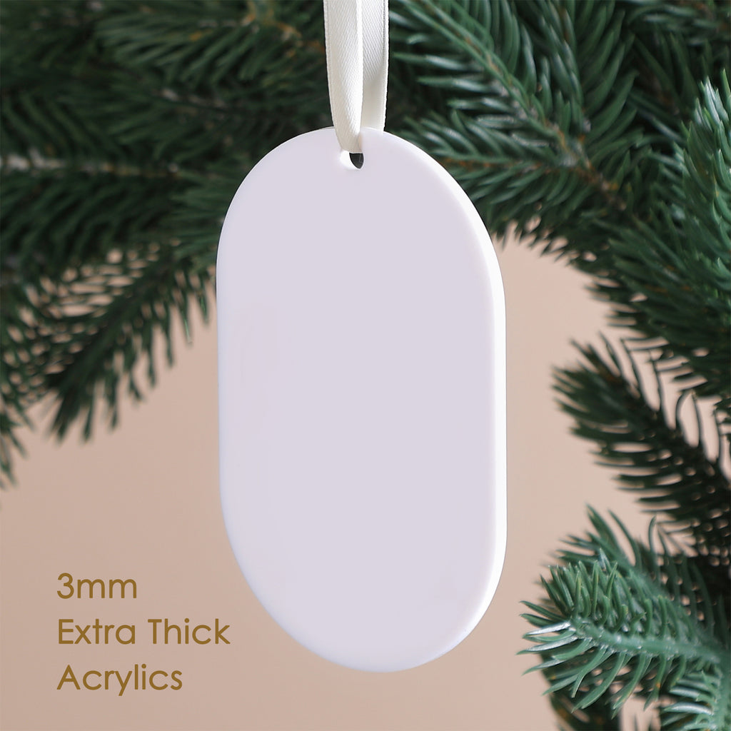 18 Pack 4'' White Acrylic Arch Oval Shape Christmas Ornament 2024, 3mm Extra Thick DIY Blank Christmas Bauble Tree Decoration