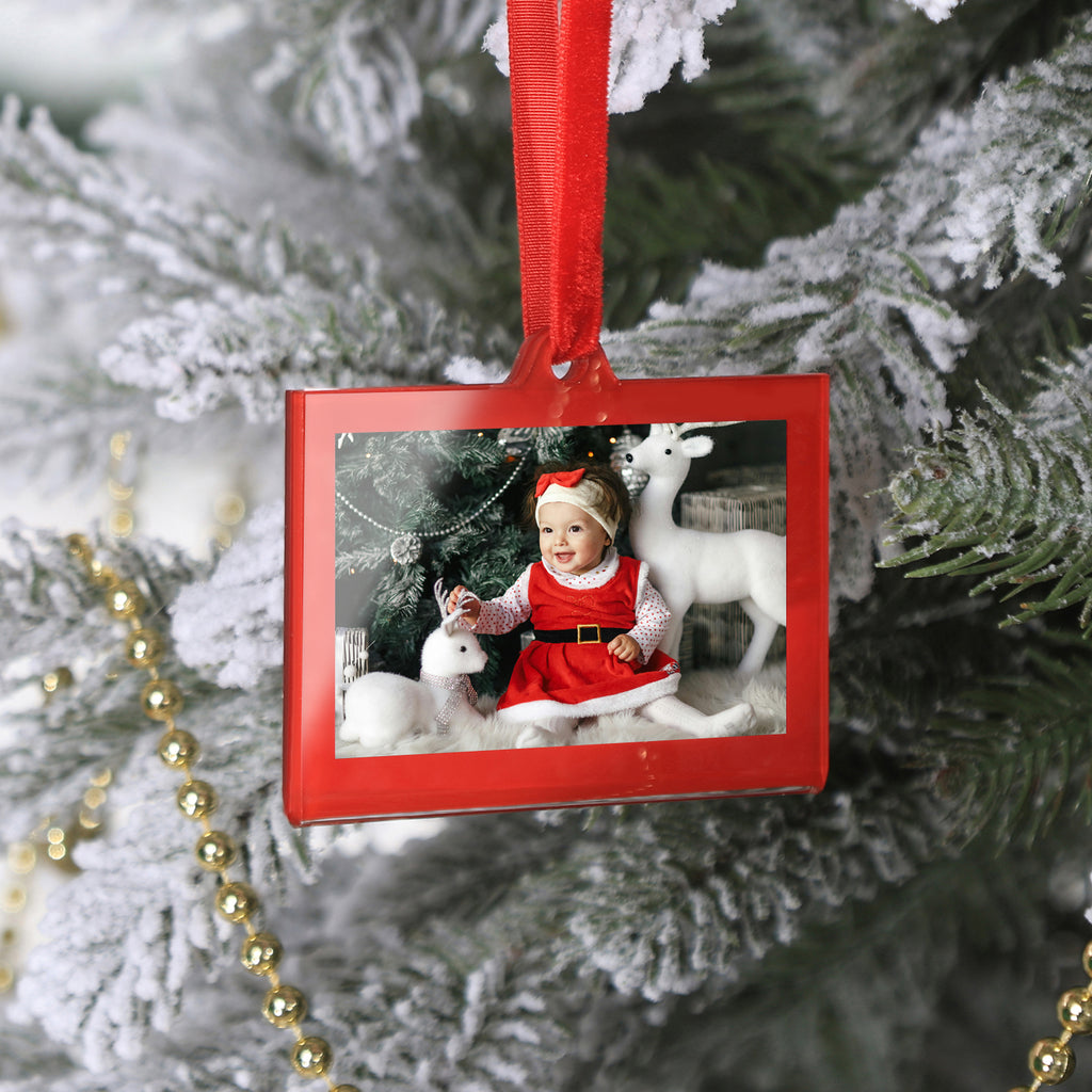 8 Pcs 3 x 2 inch Christmas Acrylic Red Photo Frame Ornaments for Display Picture