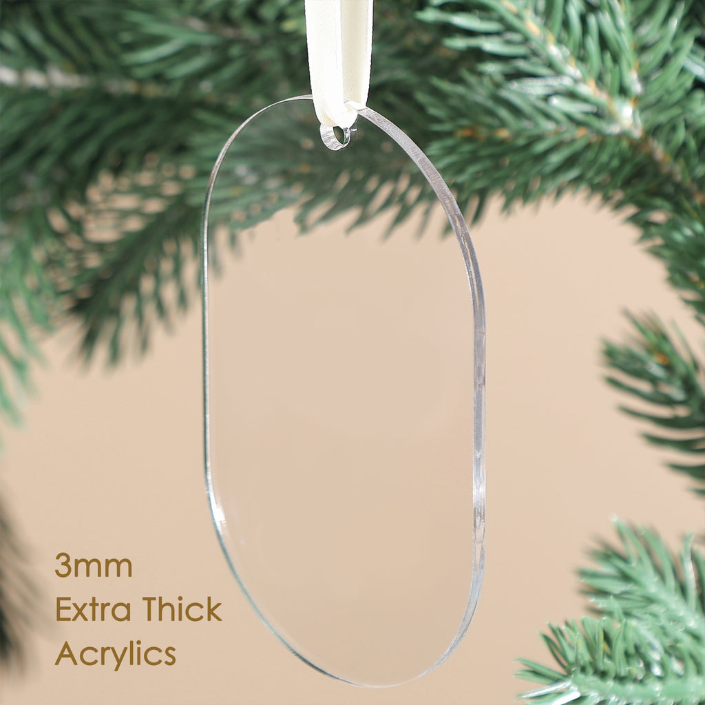 18 Pack 4'' Clear Acrylic Arch Oval Shape Christmas Ornament, 3mm Extra Thick DIY Blank Christmas Bauble Tree Decoration