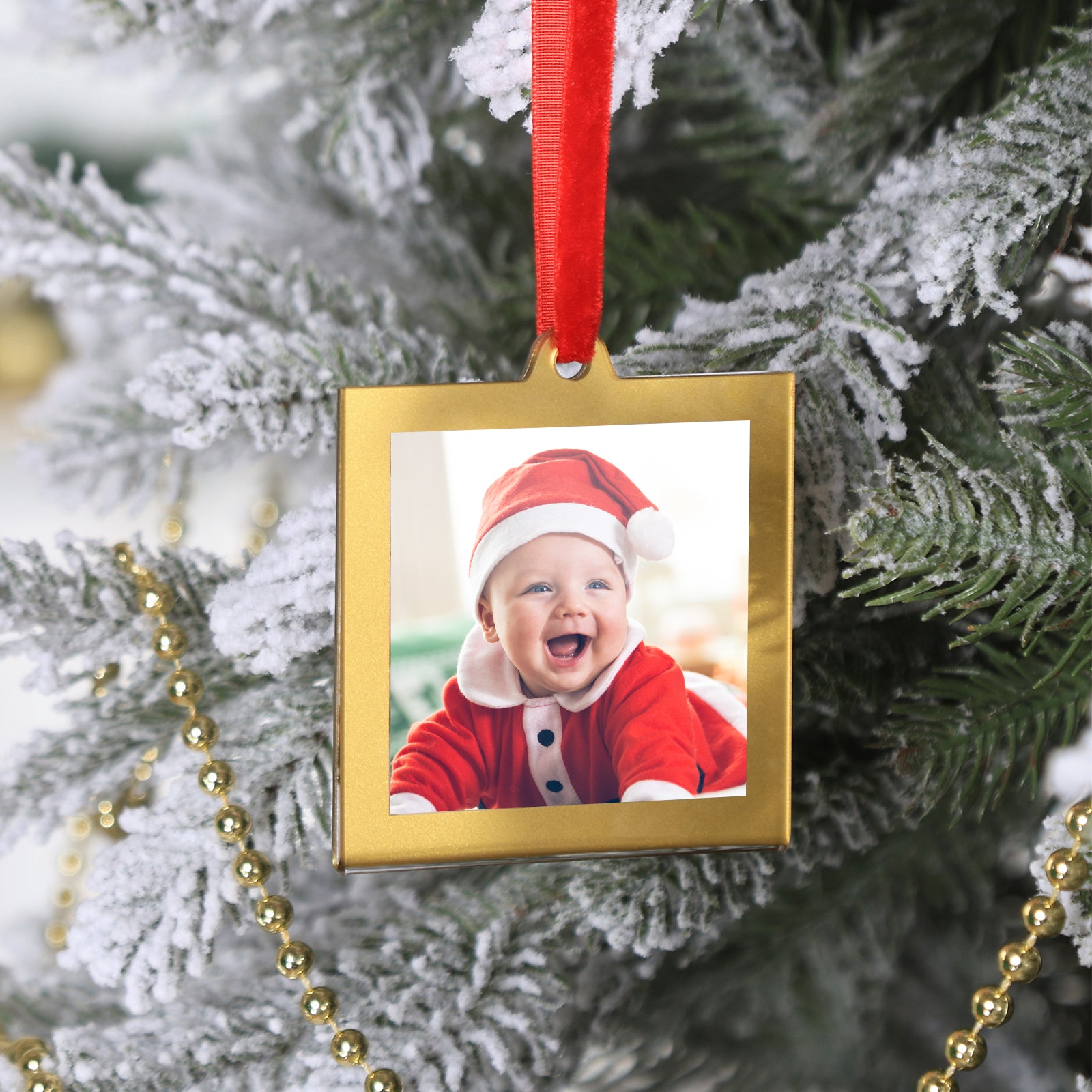 8 Pcs 2.5 x 2.5 inch Christmas Acrylic Gold Photo Frame Ornaments for Display Picture