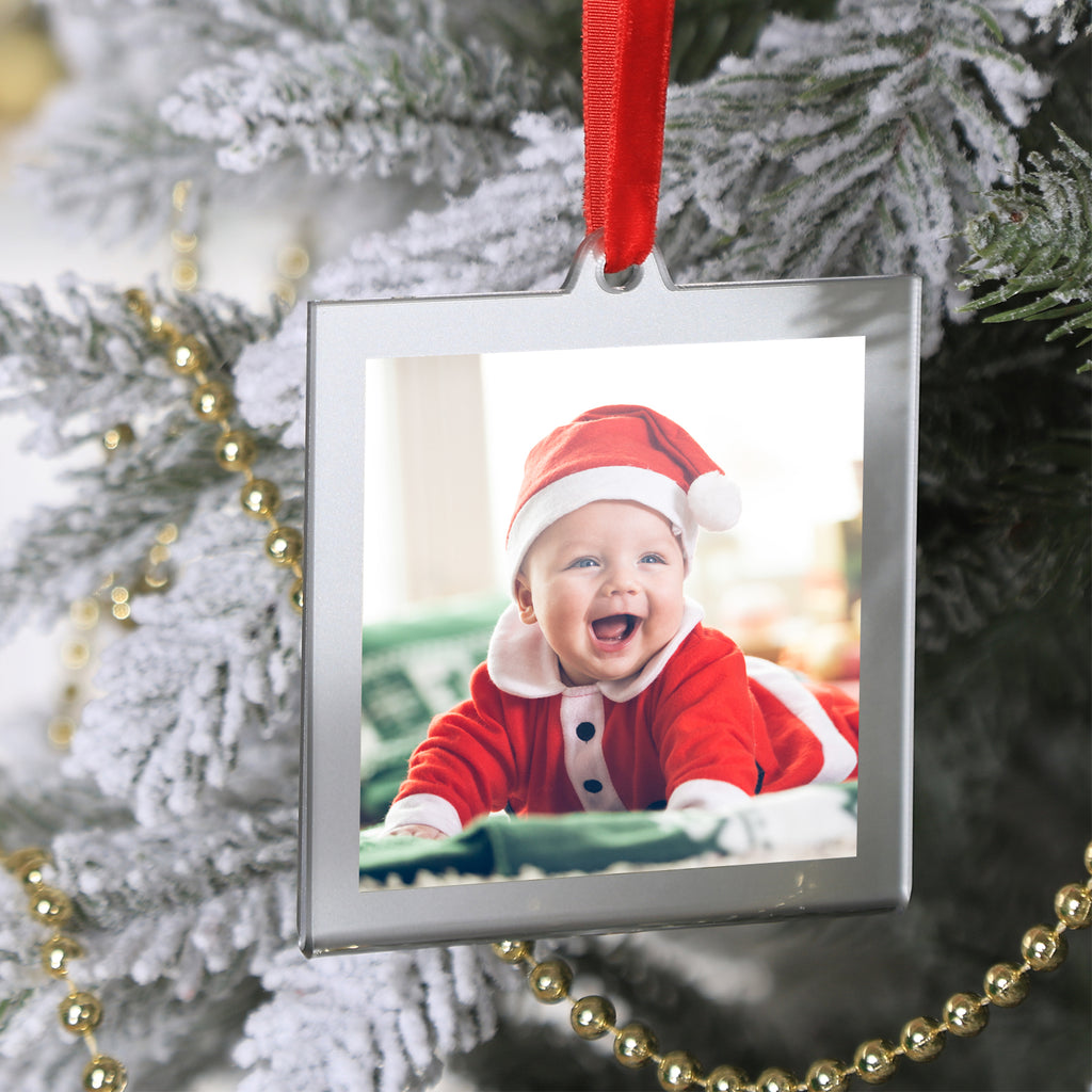 6 Pcs 3.2 x 3.2 inch Christmas Acrylic Silver Photo Frame Ornaments for Display Picture