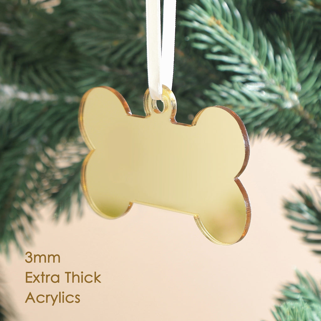 20 Pack 3.5" Gold Mirror Acrylic Dog Bone Ornament, 4mm Extra Thick, DIY Blank Pet Ornament