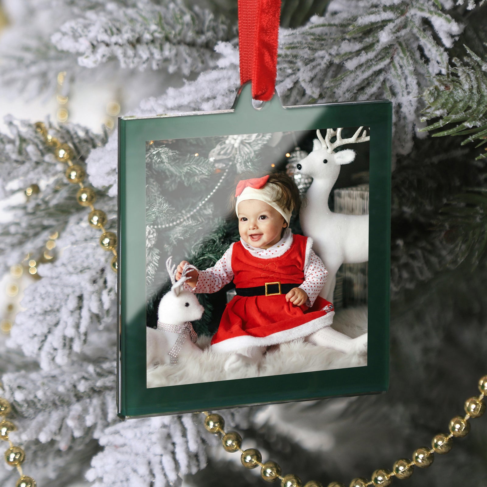 6 Set 3.2 x 3.2 inch Christmas Acrylic Green Photo Frame Ornaments for Display Picture