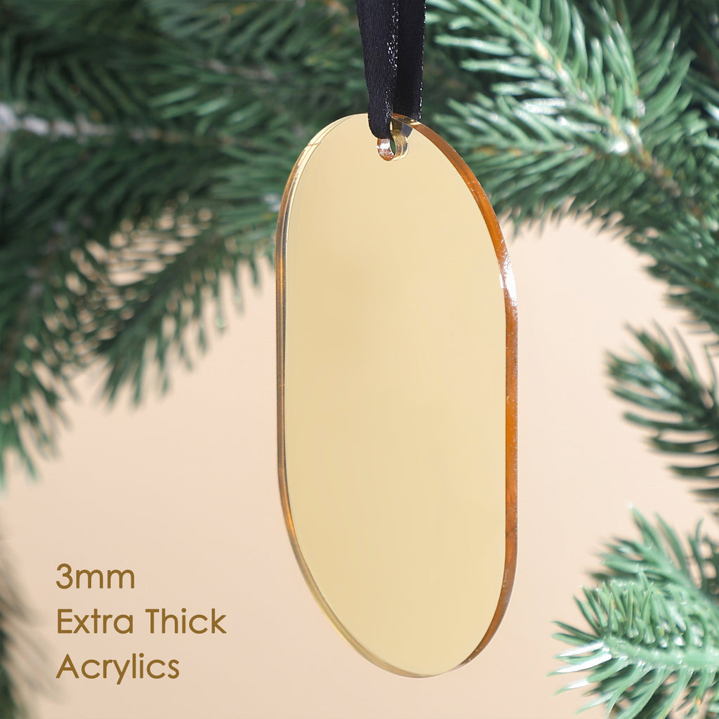 18 Pack 4'' Gold Mirror Acrylic Arch Oval Shape Christmas Ornament 2024, 3mm Extra Thick DIY Blank Christmas Bauble Tree Decoration