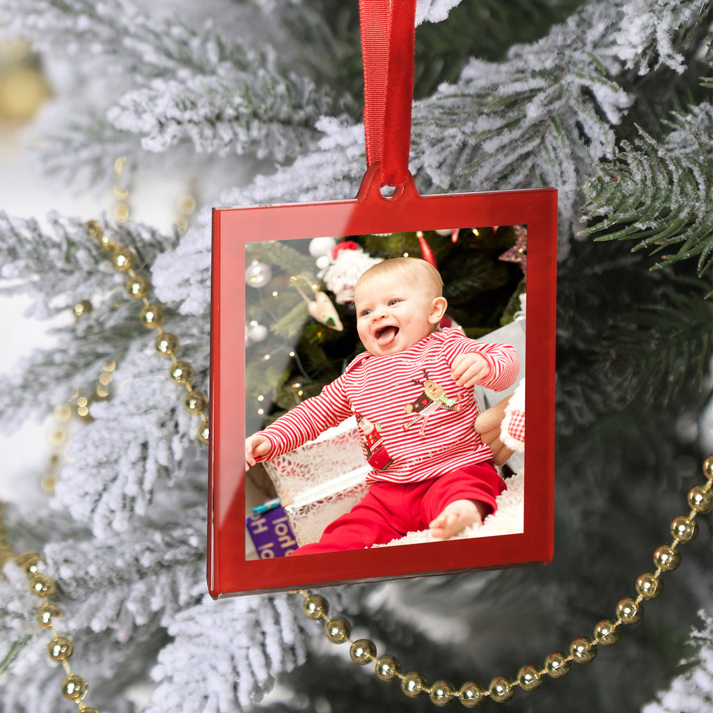 UNIQOOO 6Pcs 3.2 x 3.2 inch Christmas Acrylic Red Photo Frame Ornaments for Display Picture