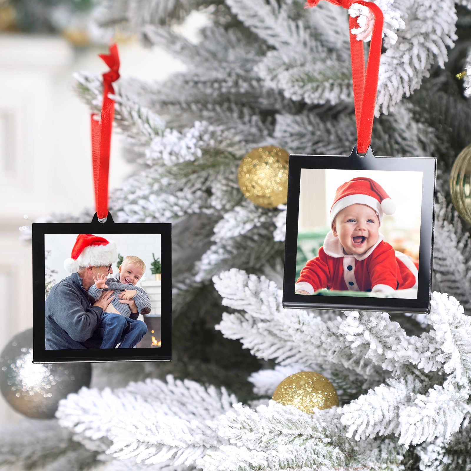 6 Pcs 3.2 x 3.2 inch Christmas Acrylic Black Photo Frame Ornaments for Display Picture