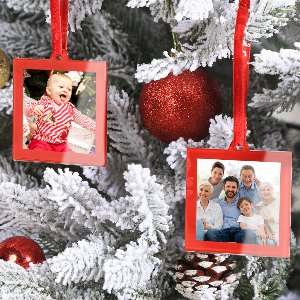 8 Pcs 2.5 x 2.5 inch Christmas Acrylic Red Photo Frame Ornaments for Display Picture