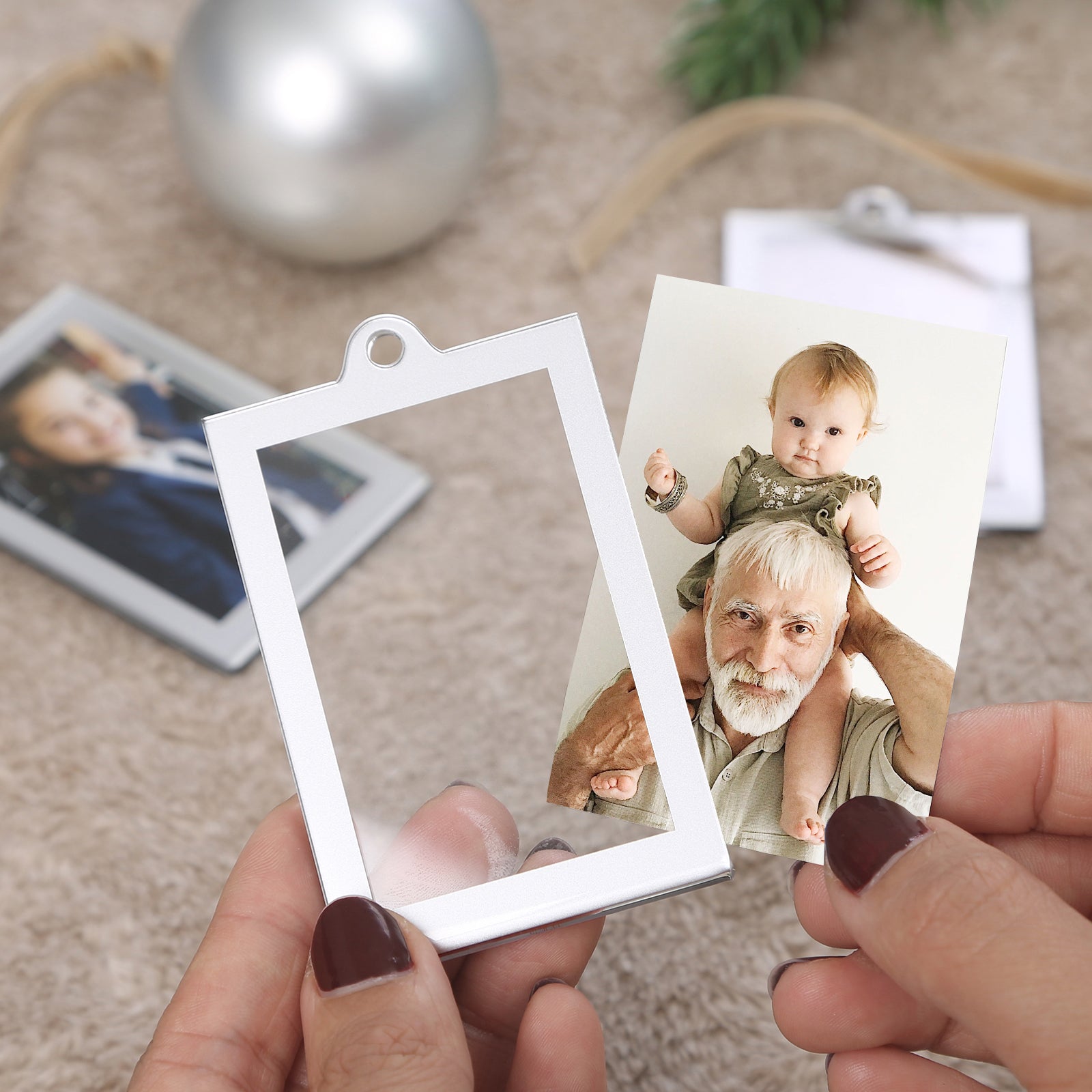 Christmas Photo Acrylic Ornament Frames, 2x3 Inches,8 Pack Silver Frames for Picture,Double-Sided Picture Frames