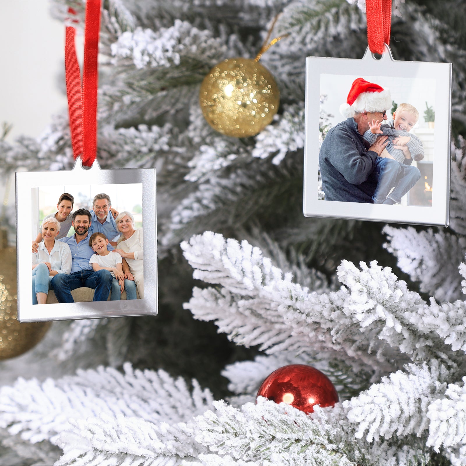 8 Pcs 2.5 x 2.5 inch Christmas Acrylic Silver Photo Frame Ornaments for Display Picture