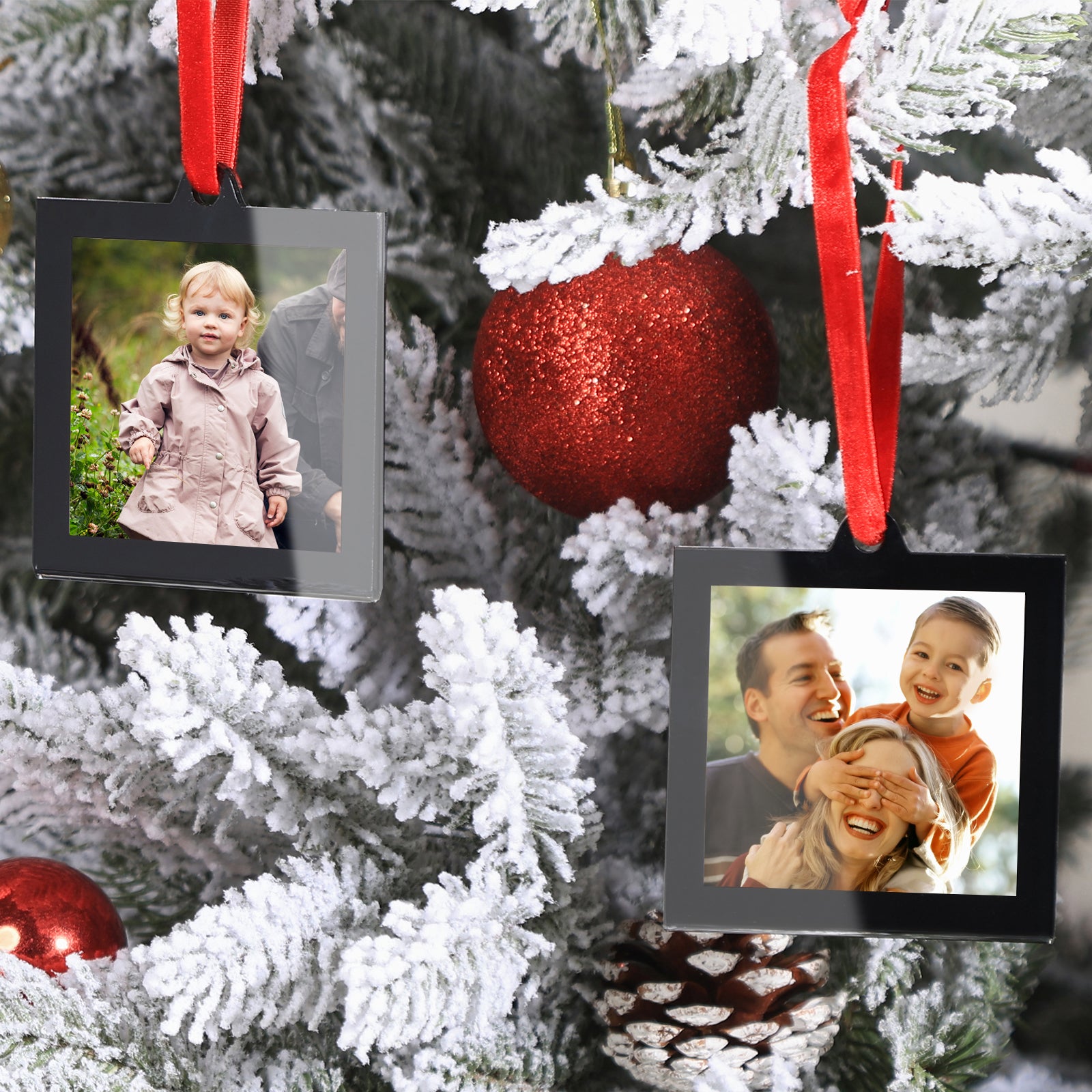 8 Pcs 2.5 x 2.5 inch Christmas Acrylic Black Photo Frame Ornaments for Display Picture