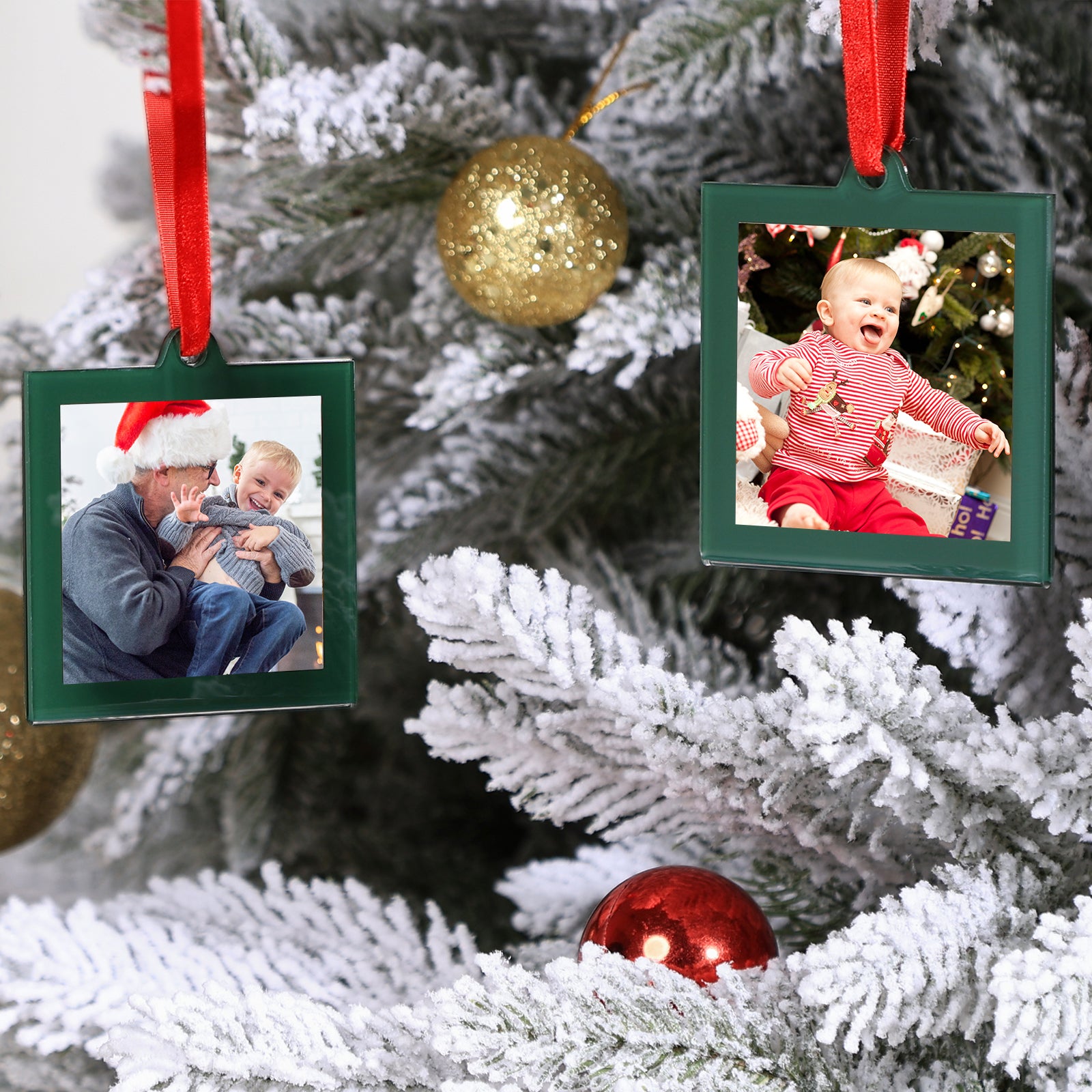 8Pcs 2.5 x 2.5 inch Christmas Acrylic Green Photo Frame Ornaments for Display Picture