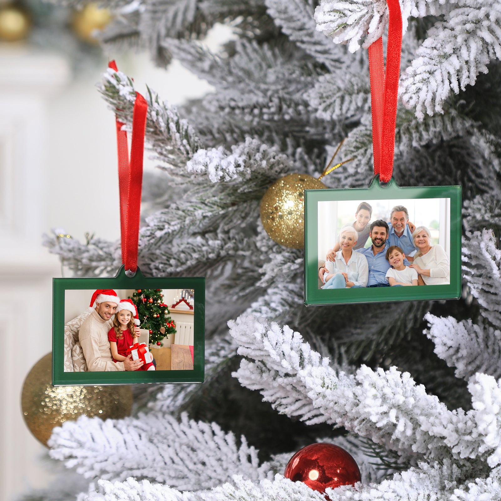 8 Pcs 3 x 2 inch Christmas Acrylic Green Photo Frame Ornaments for Display Picture