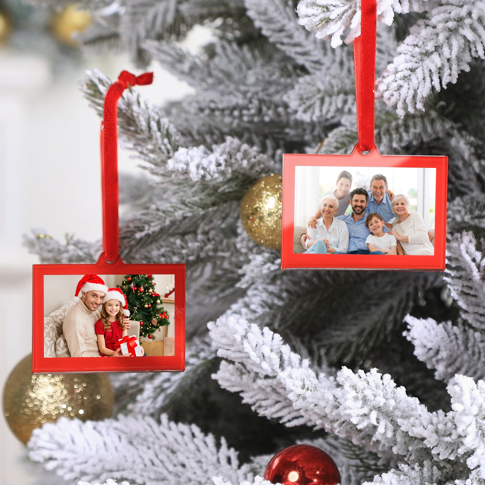 8 Pcs 3 x 2 inch Christmas Acrylic Red Photo Frame Ornaments for Display Picture