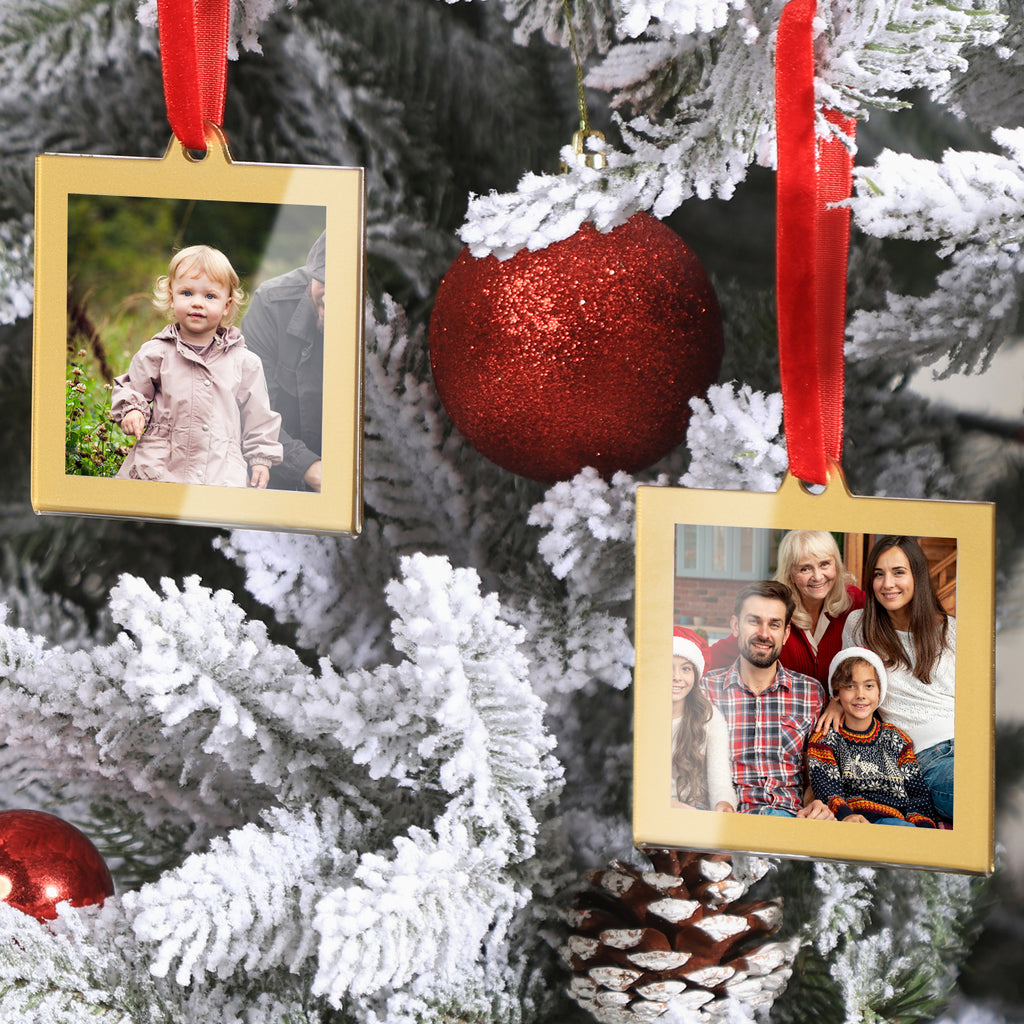 8 Pcs 2.5 x 2.5 inch Christmas Acrylic Gold Photo Frame Ornaments for Display Picture