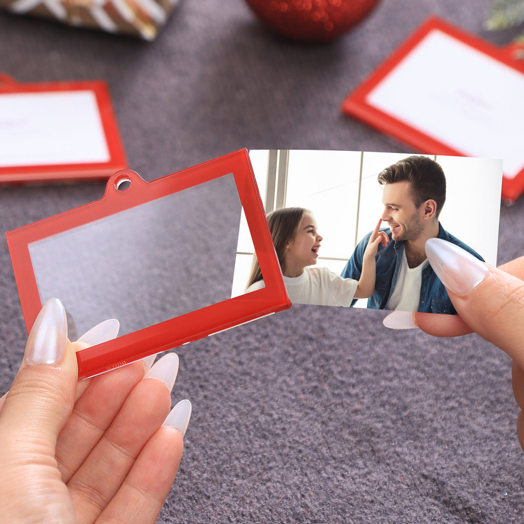 8 Pcs 3 x 2 inch Christmas Acrylic Red Photo Frame Ornaments for Display Picture