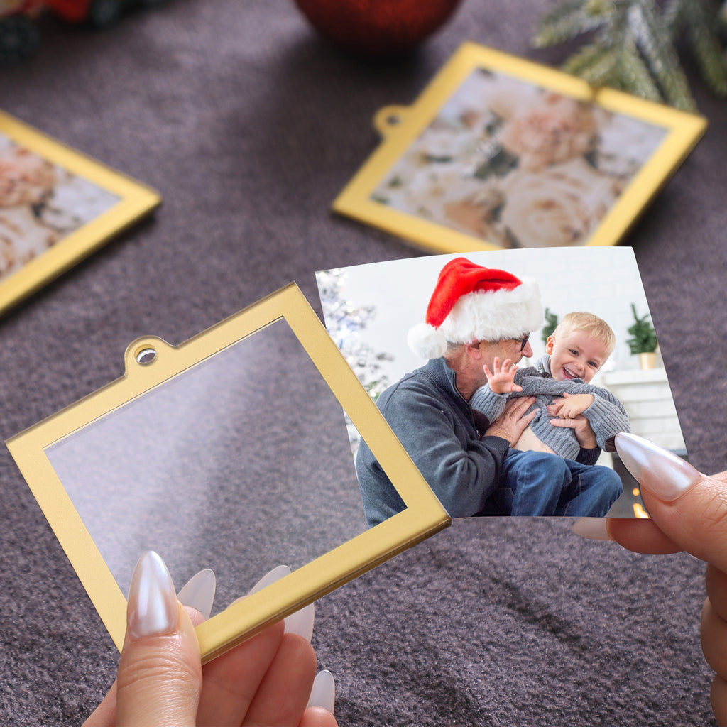 Pcs 3.2 x 3.2 inch Christmas Acrylic Gold Photo Frame Ornaments for Display Picture