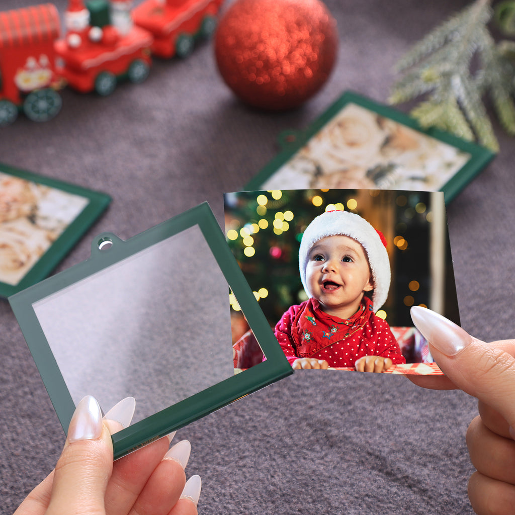 6 Set 3.2 x 3.2 inch Christmas Acrylic Green Photo Frame Ornaments for Display Picture