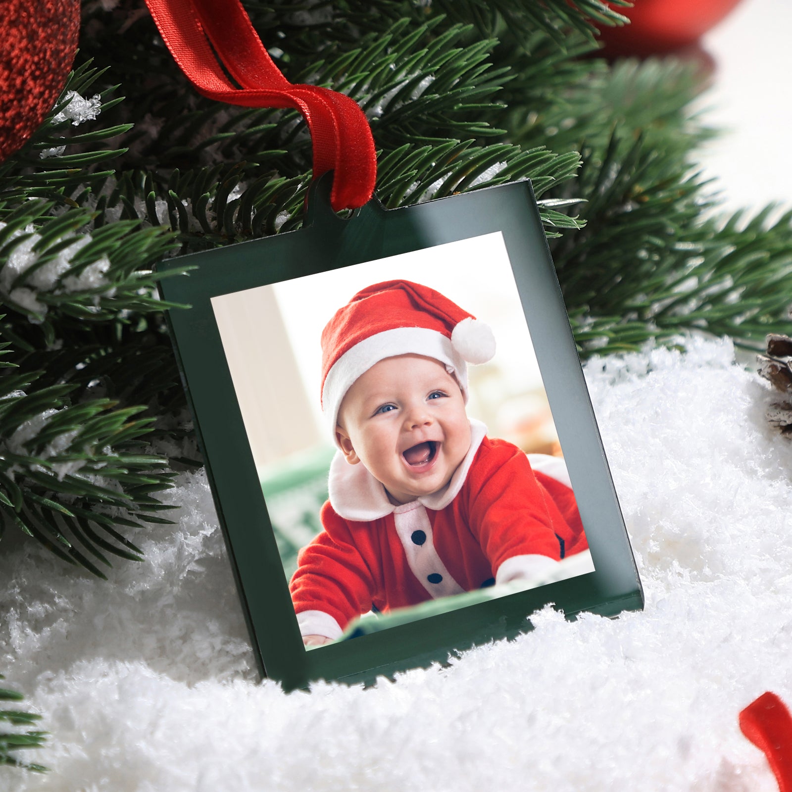 8Pcs 2.5 x 2.5 inch Christmas Acrylic Green Photo Frame Ornaments for Display Picture