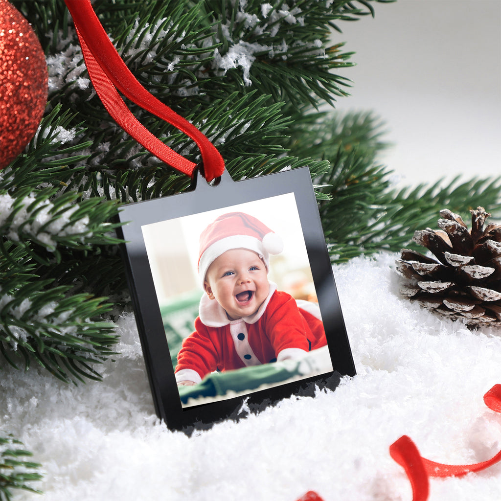 8 Pcs 2.5 x 2.5 inch Christmas Acrylic Black Photo Frame Ornaments for Display Picture