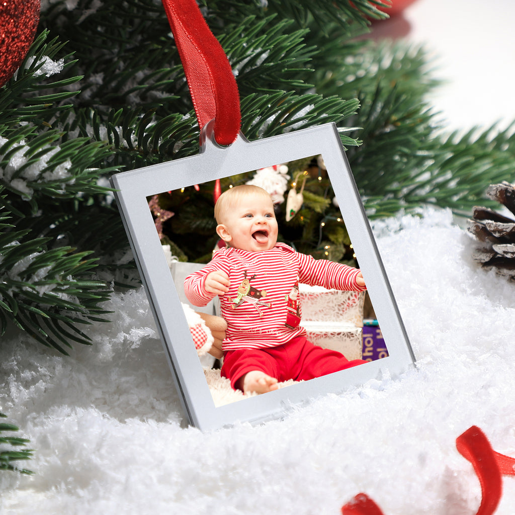 8 Pcs 2.5 x 2.5 inch Christmas Acrylic Silver Photo Frame Ornaments for Display Picture