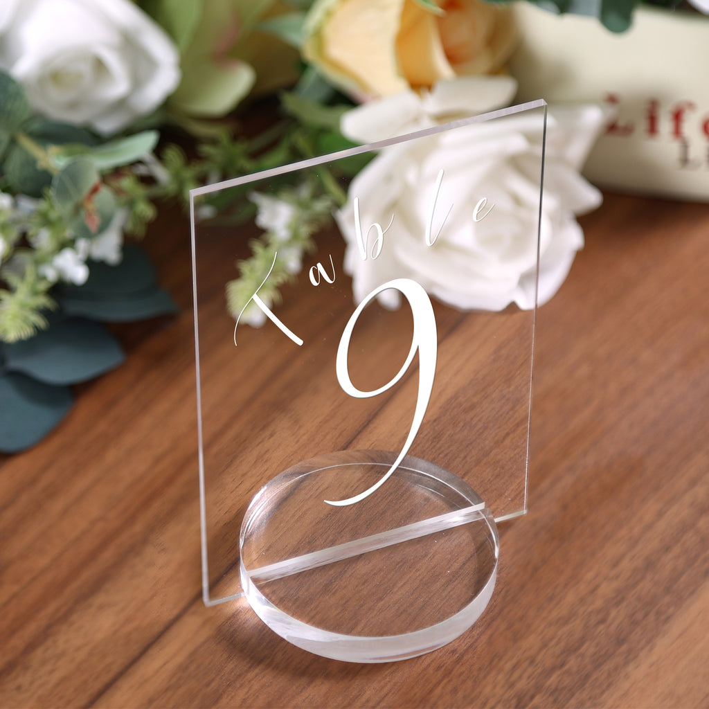 UNIQOOO 3" Clear Acrylic Round Stand |3mm Double-sided Slot Wedding Sign Holders, Perfect for Wedding, Table Number, Exhibition, Office, Restaurant, Business, 6 Count